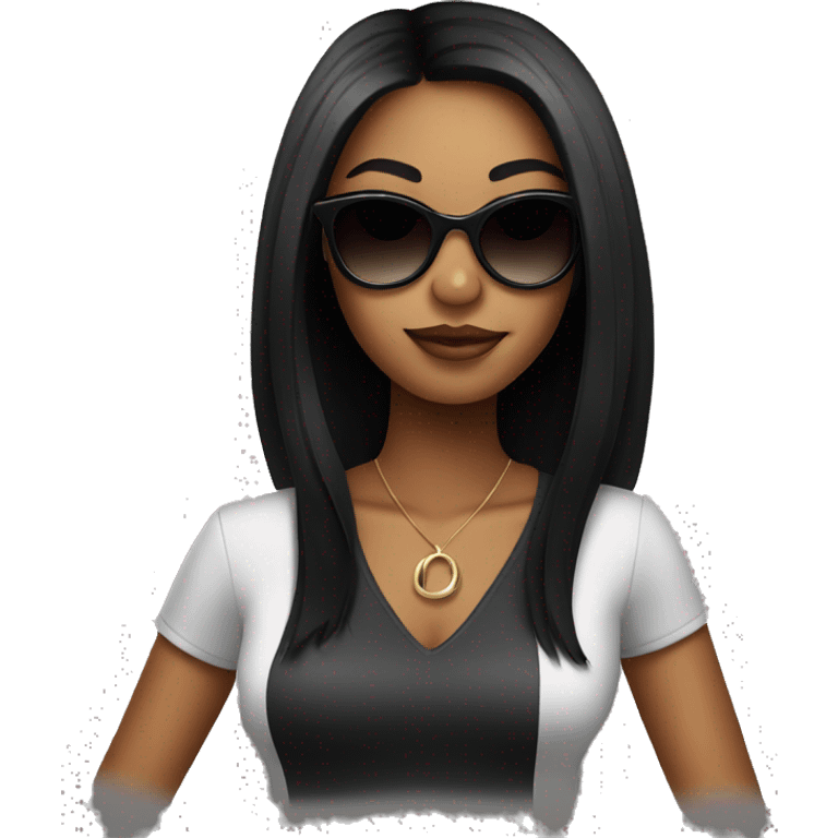 Cool black hair girl in stylish sunglasses  emoji