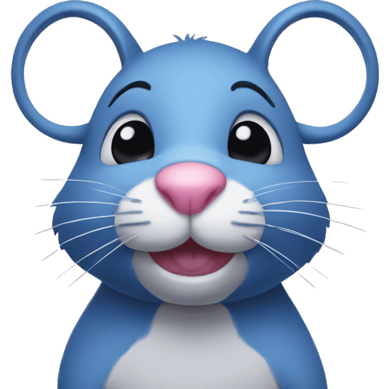 Blue rat with pink nose and black pupils emoji