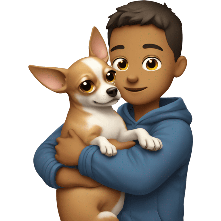 Boy hugging chihuahua emoji