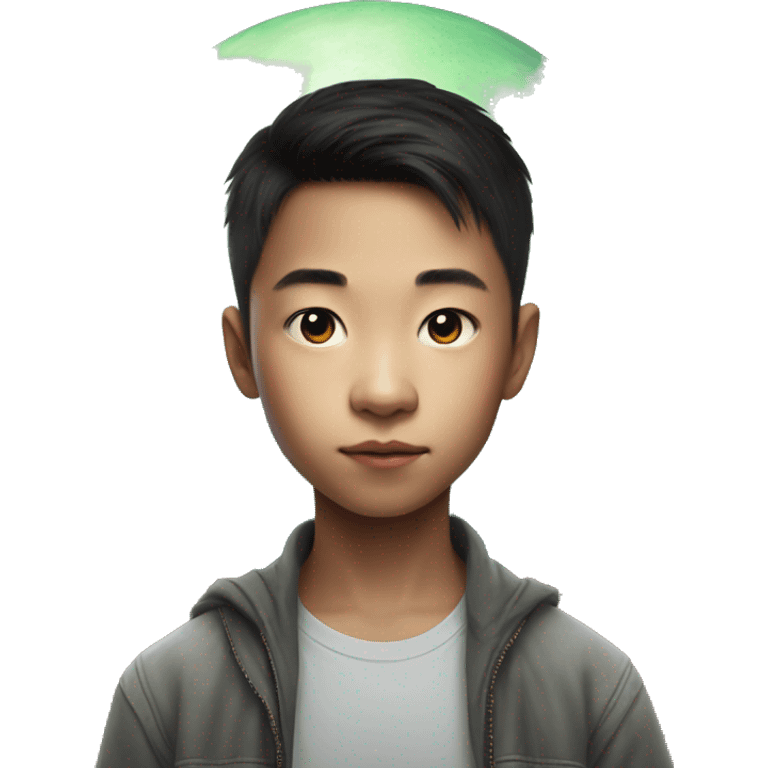 young chinese boy with huge planets emoji