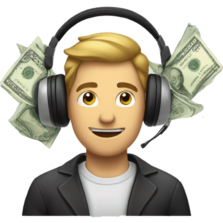 a man wearing headphones fanning money emoji