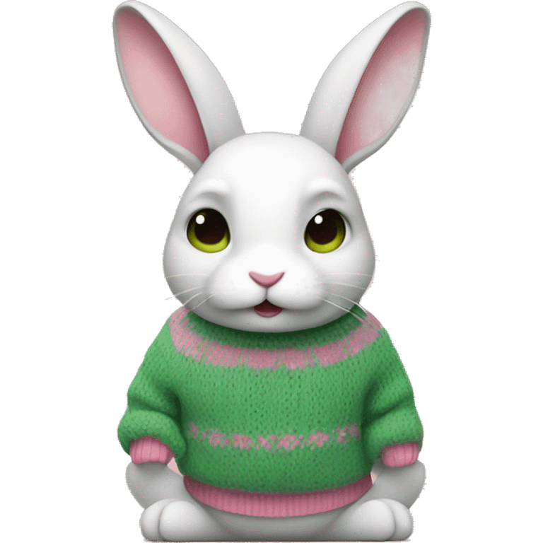 Rabbit wearing sweater in pink and green emoji