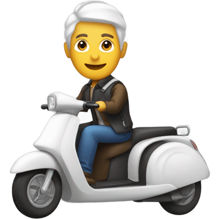 persona con sobre un scooter, la persona lleva un polo blanco, logo ANDES. emoji