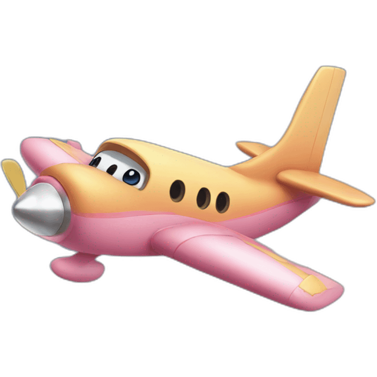 kirby flying an airplane into a building emoji