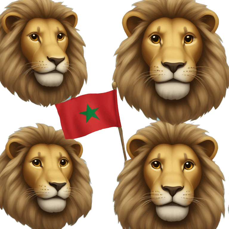 a lion who painted a flag of Morocco on his head while being happy emoji