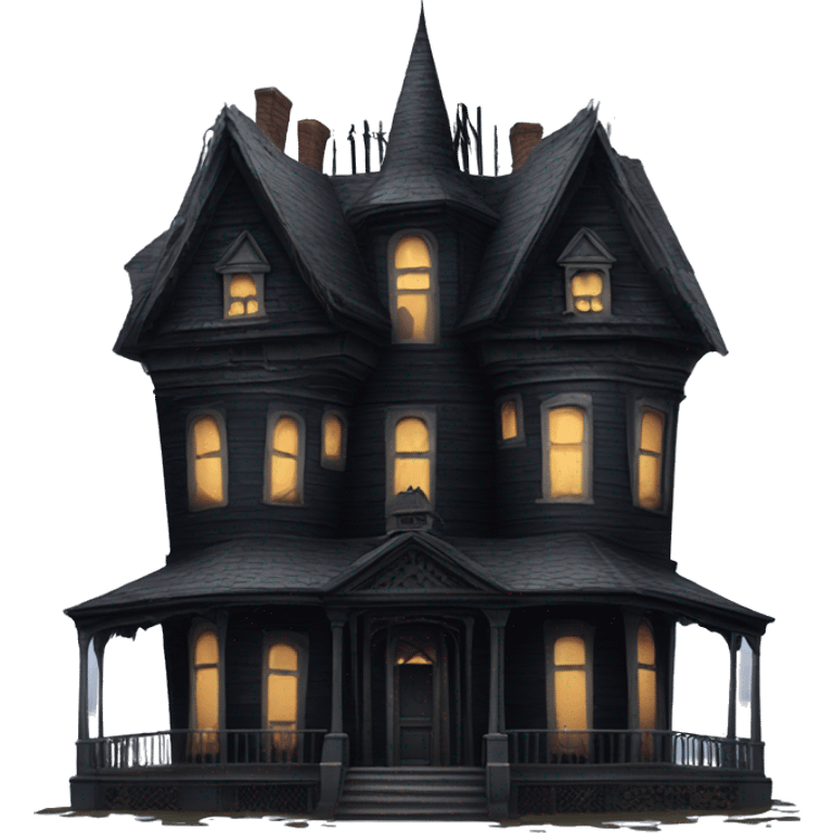 Dark and stormy Haunted Addams house. Dilapidated  emoji