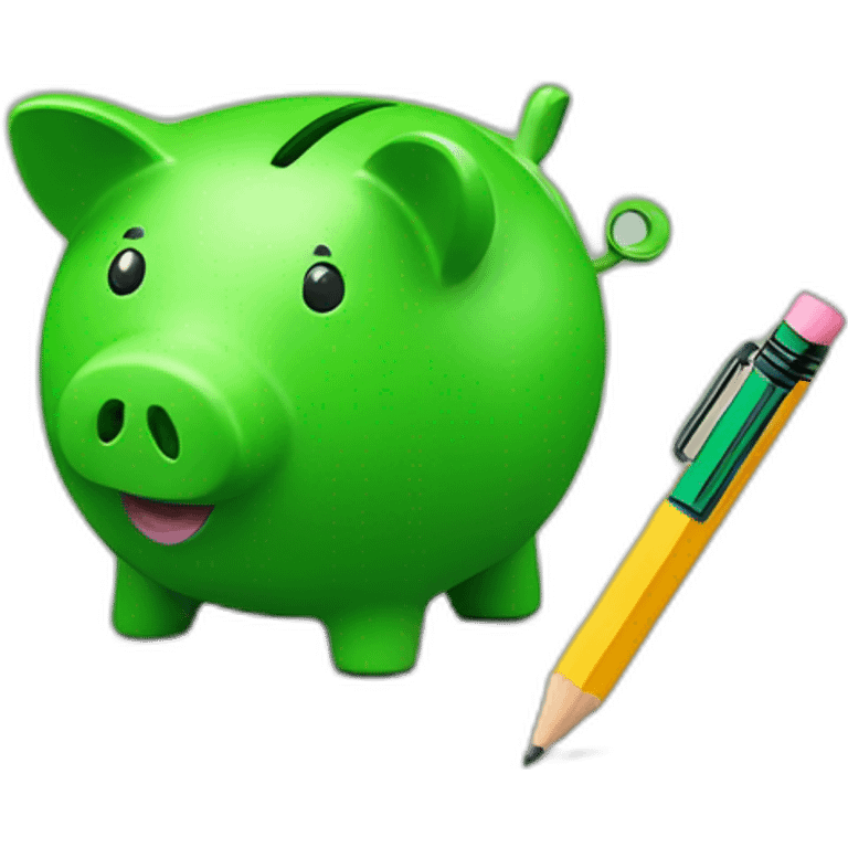 green piggybank holding a pencil emoji