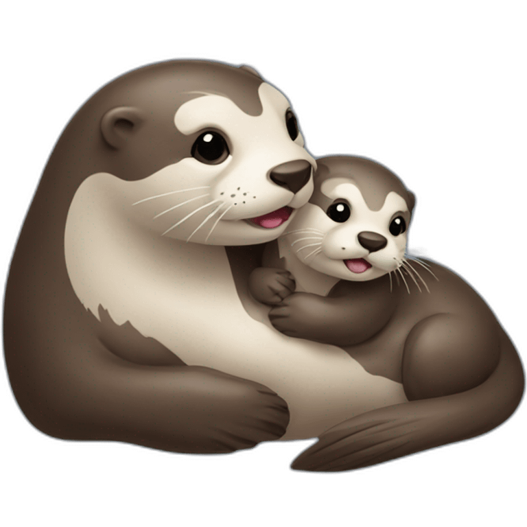 cute mom otter surrond her baby emoji