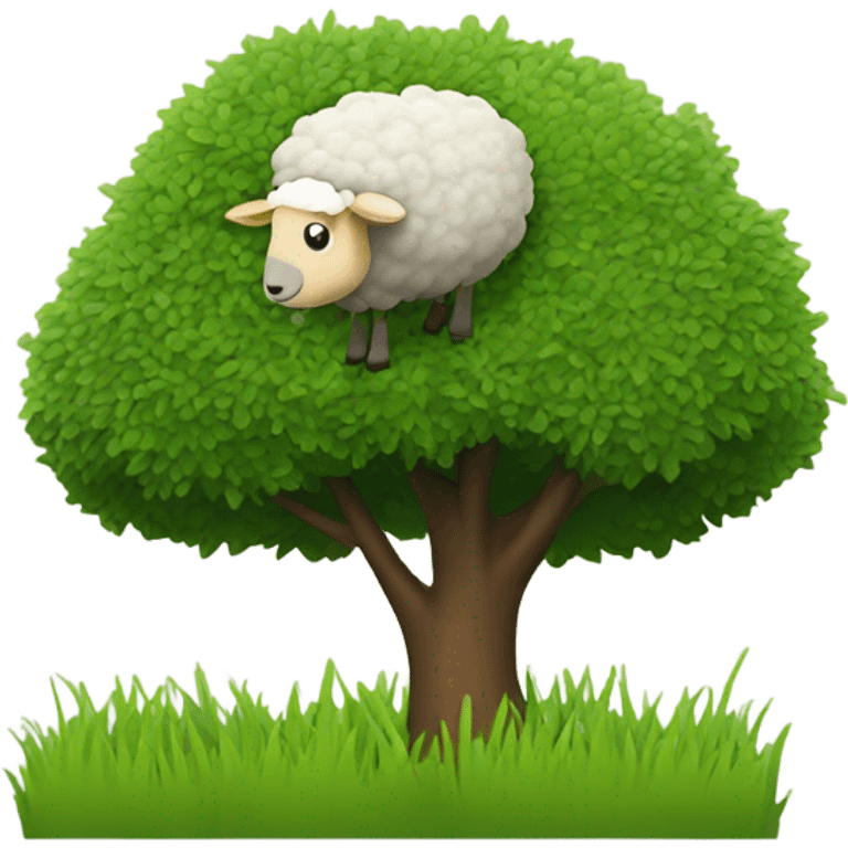 a sheep eats grass under a tree emoji