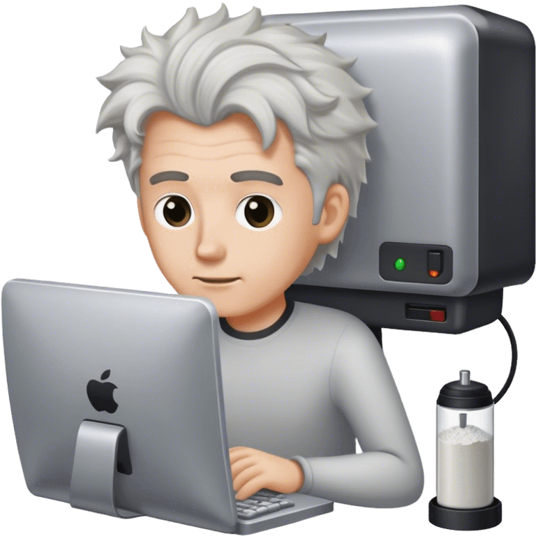 White guy with salt and pepper hair using a computer  emoji