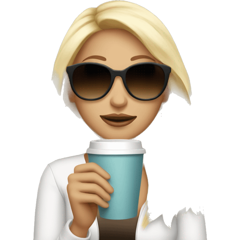 Blonde Girl With sunglasses and coffe  emoji