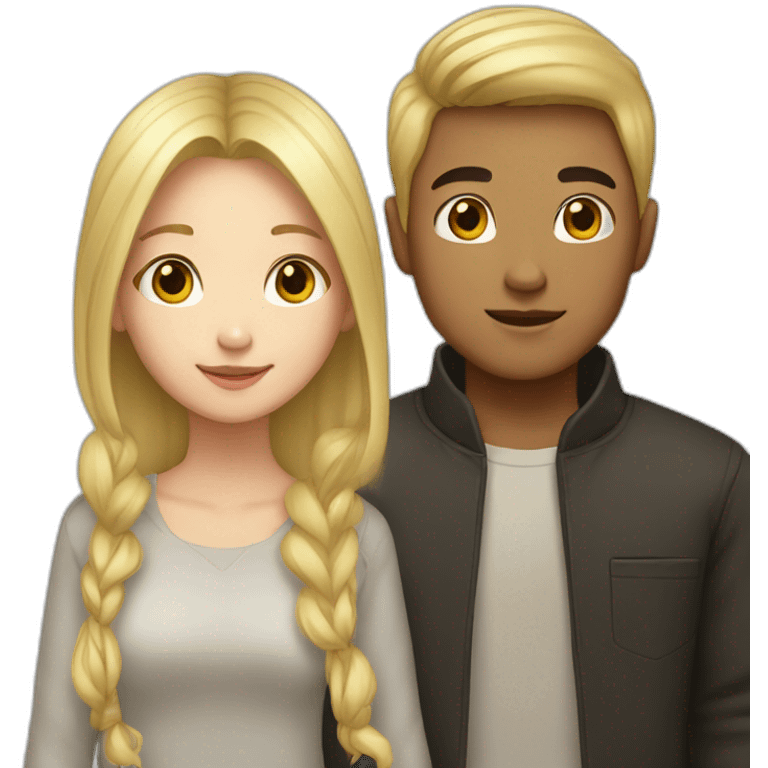 girl with blond hair and asian boy emoji