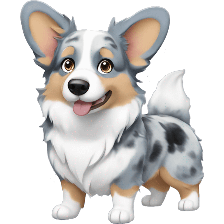 Blue Merle corgi with a blue eye emoji