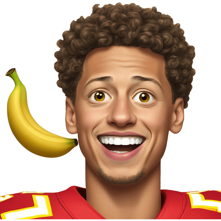 Patrick mahomes holding yellow banana in his mouth emoji