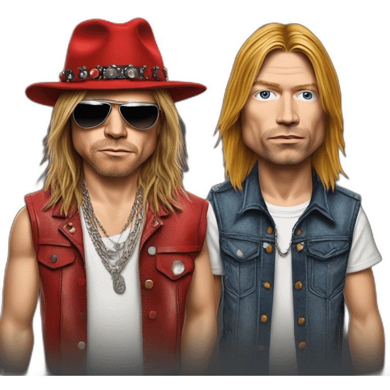 Hyper realistic axl rose with hyper realistic Kurt cobain emoji