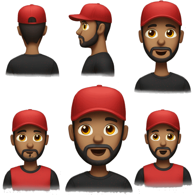 Man with beard, wearing black jogger, red shirt and black cap emoji