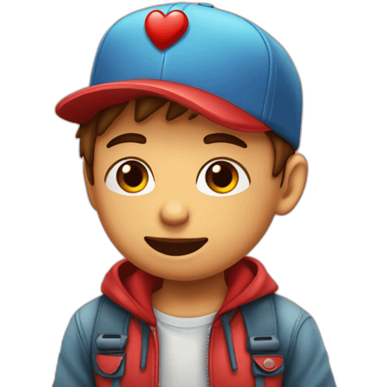 Niño con gorra lazando un beso de corazón  emoji