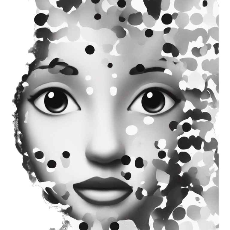 Black and white halftone collage of a face emoji