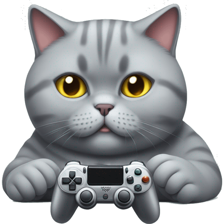 Fat british shorthair cat playing video games  emoji