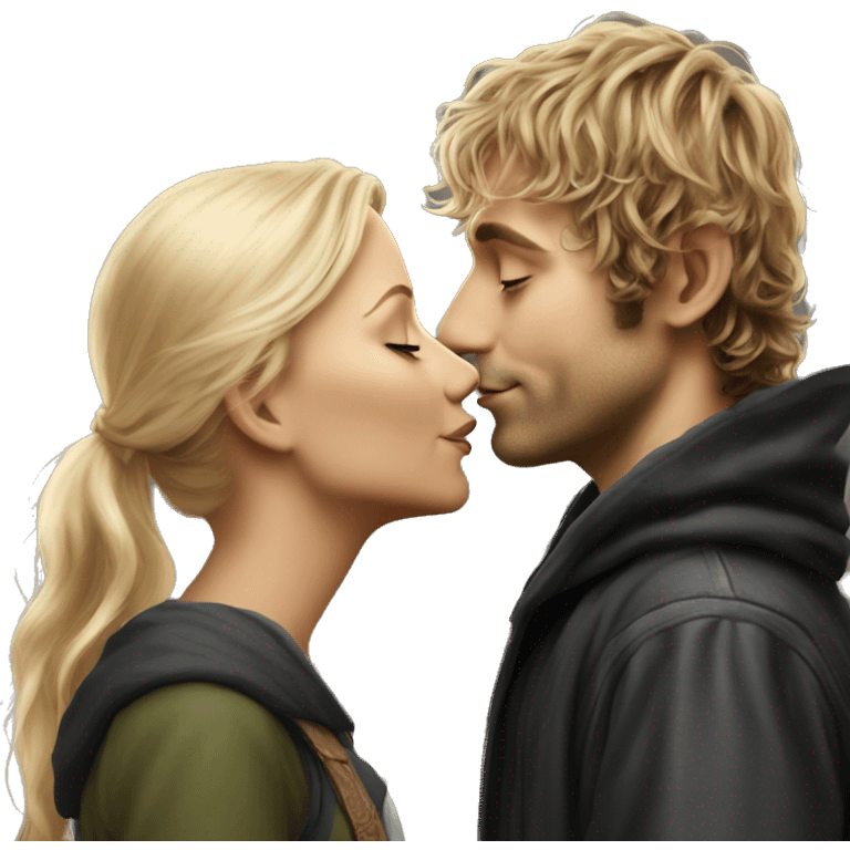 Pippin-hobbit wearing black hoodie kissing pretty blonde woman emoji