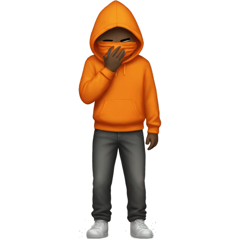 boy with orange hoodie covering face emoji