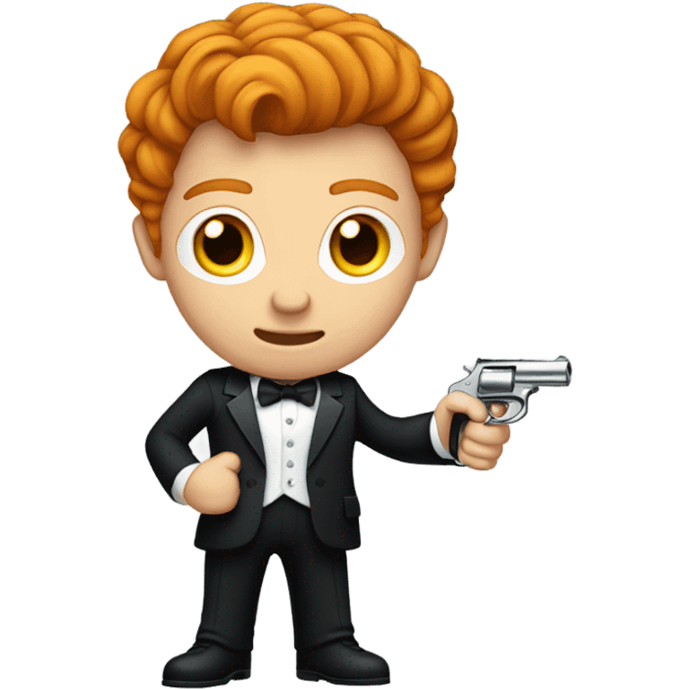 Ginger wearing a tux holding a gun emoji