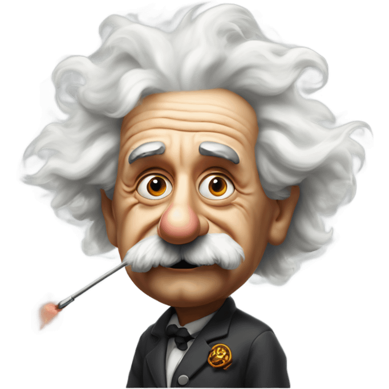 Albert Einstein holds a magic wand in his hand that’s emitting smoke. His eyes are blood shot red emoji