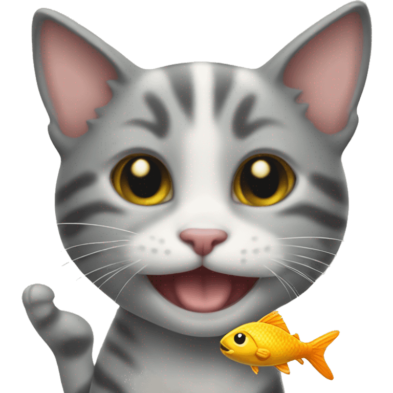 Smiling kitten with a fish in mouth emoji