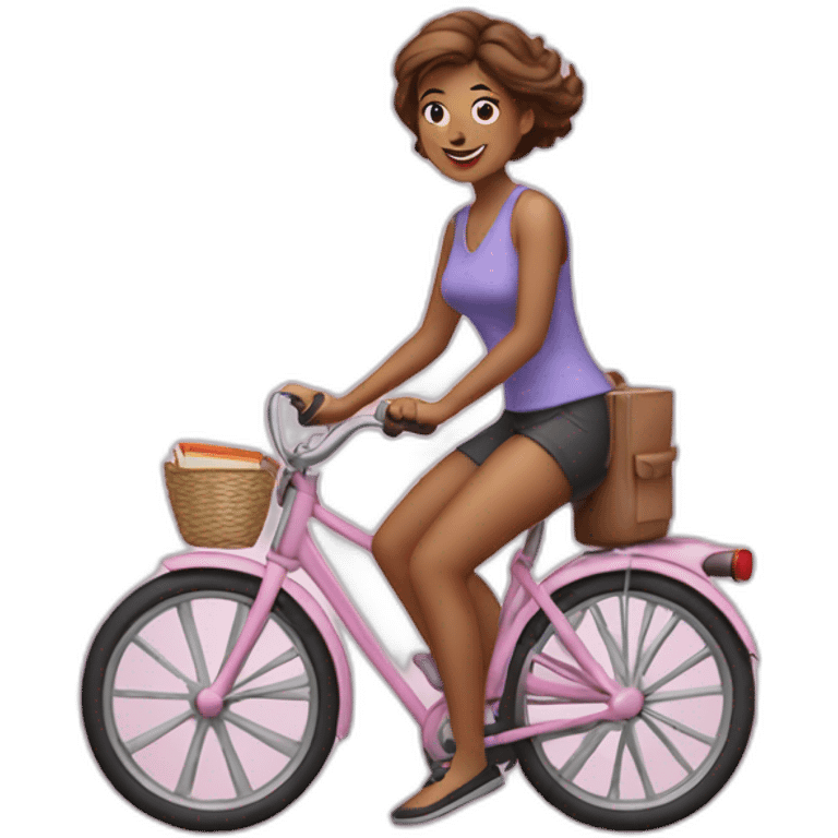 girly middleaged woman on a bike with a book in hand emoji