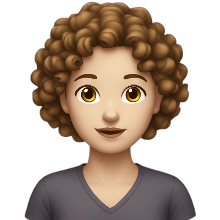 Girl with brown curly hair with white skin emoji