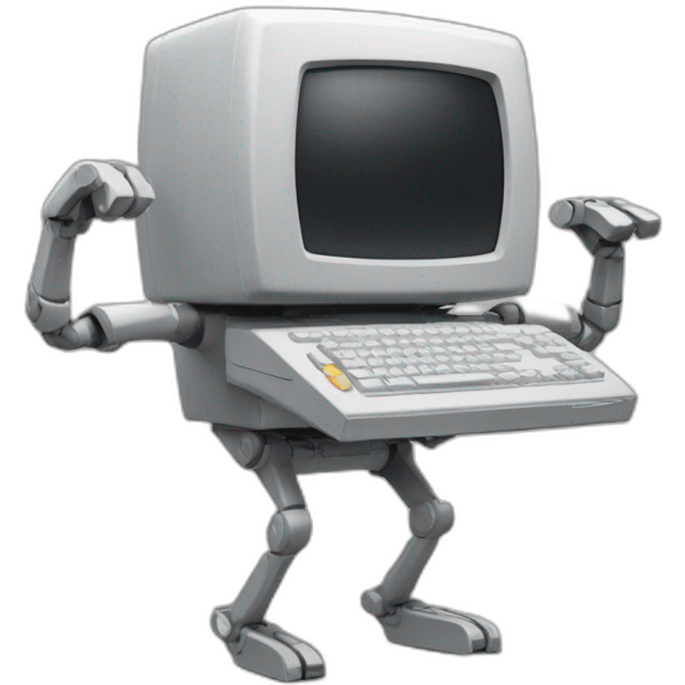 Anthropomorphic computer with arms and legs doing something random emoji