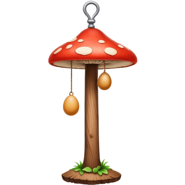 a vascular brown wooden mast with a mushroom shaped bell on the top, and two small brown eggs attached at the bottom emoji