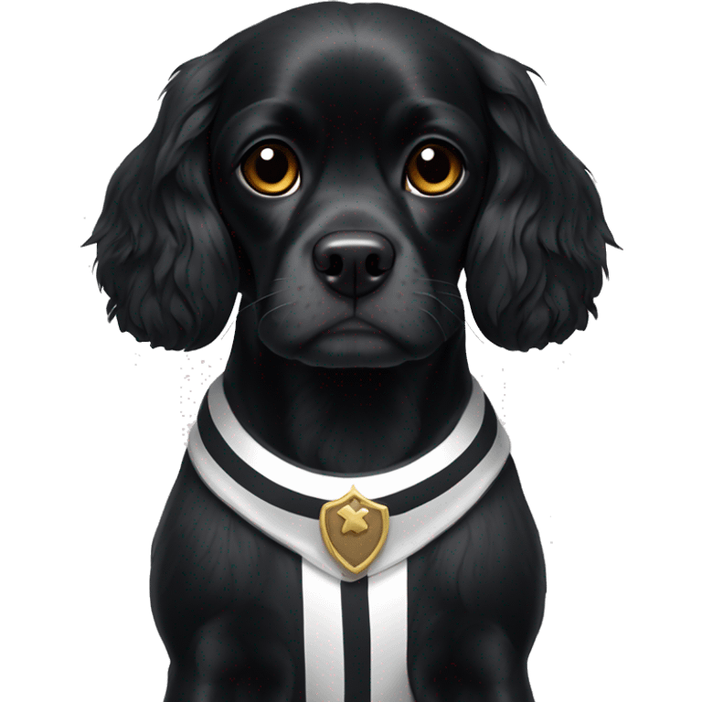 Small completely black king spaniel with black fur on face and white stripe on chest emoji