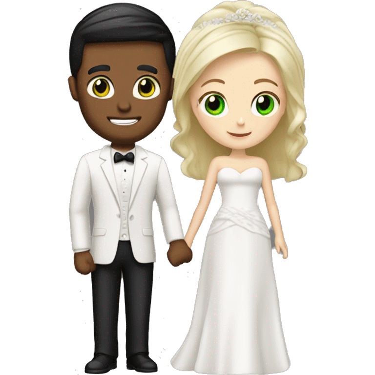 Blonde bride green eyes. Black hair groom brown eyes Caucasian  emoji