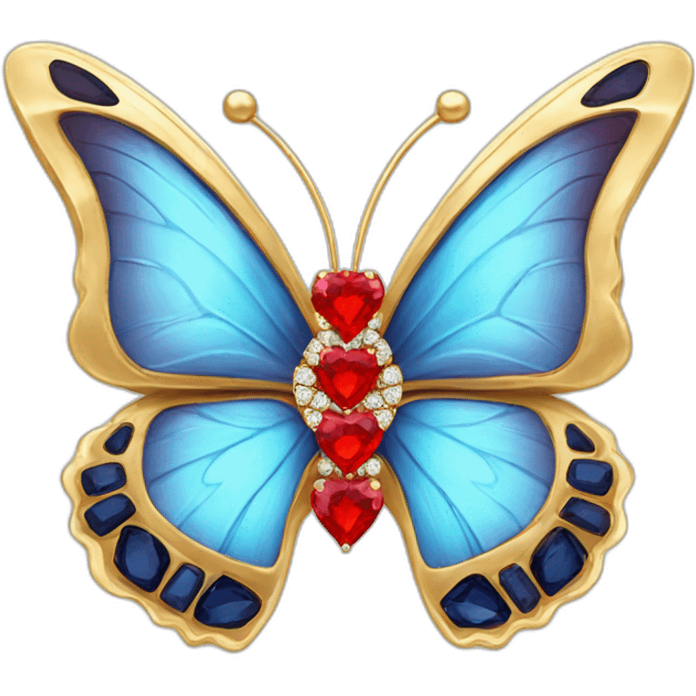 gold butterfly jewel with red heart diamonds emoji