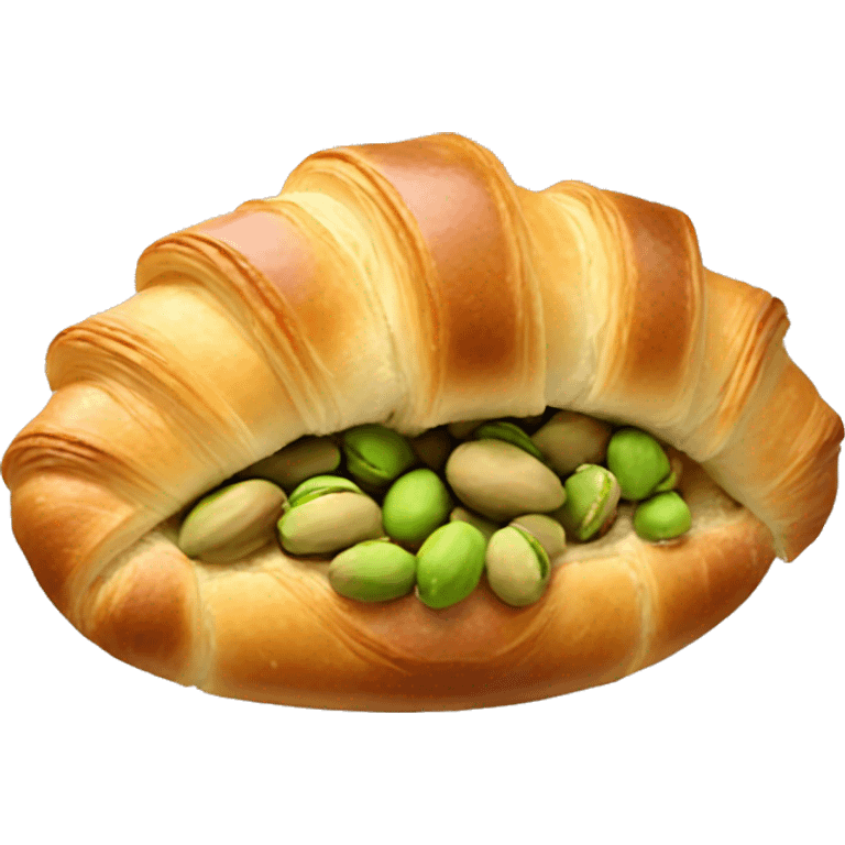 Realistic croissant with pistachios on top and pistachio filling  emoji