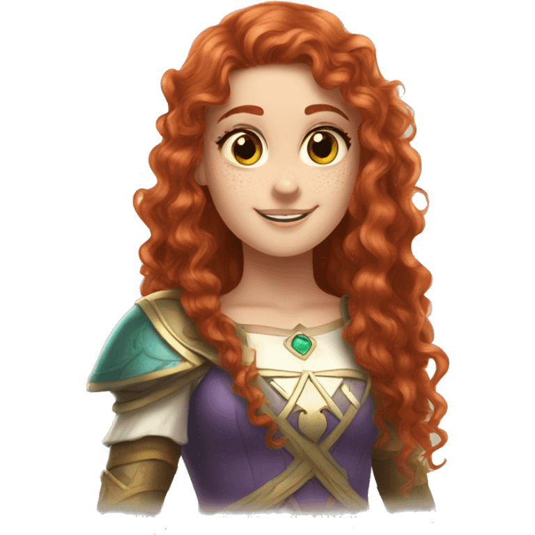 a white girl with long red curly hair and freckles, cosplaying Princess Zelda posing and smiling emoji