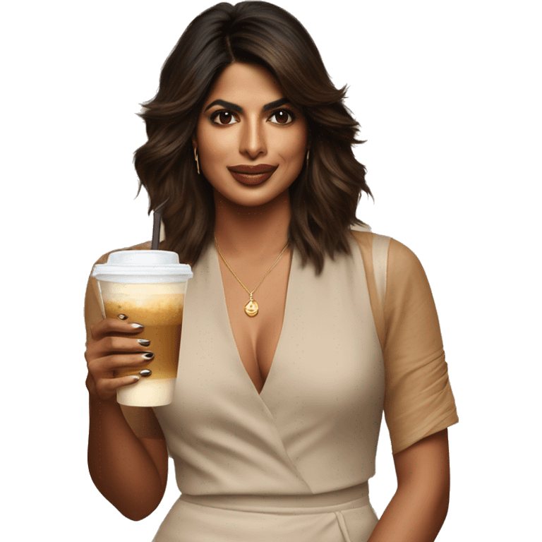 Priyanka Chopra with an iced coffee  emoji