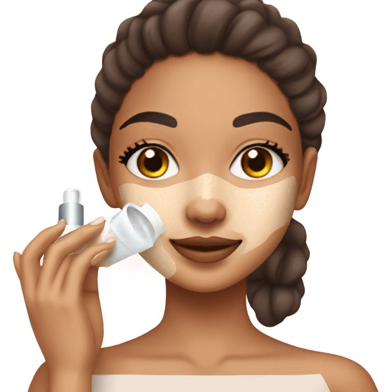 lightskin girl doing her skincare with skincare products  emoji