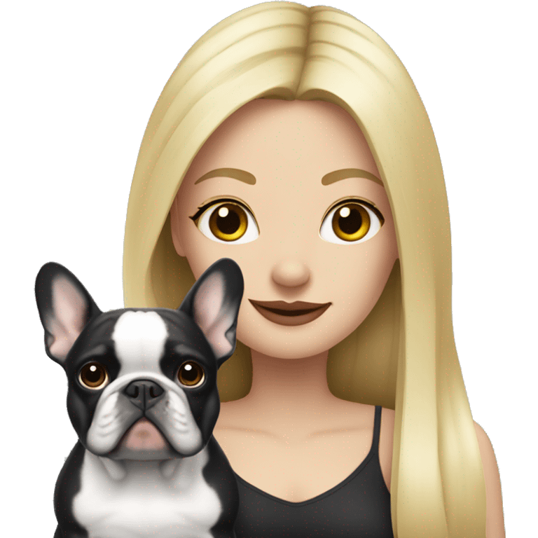 Long hair Blonde girl with black/white French bulldog emoji