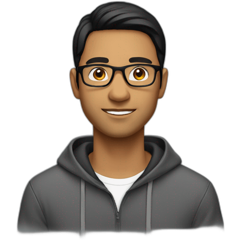 North Indian fair skinned male with glasses and black hair wearing hoodie emoji