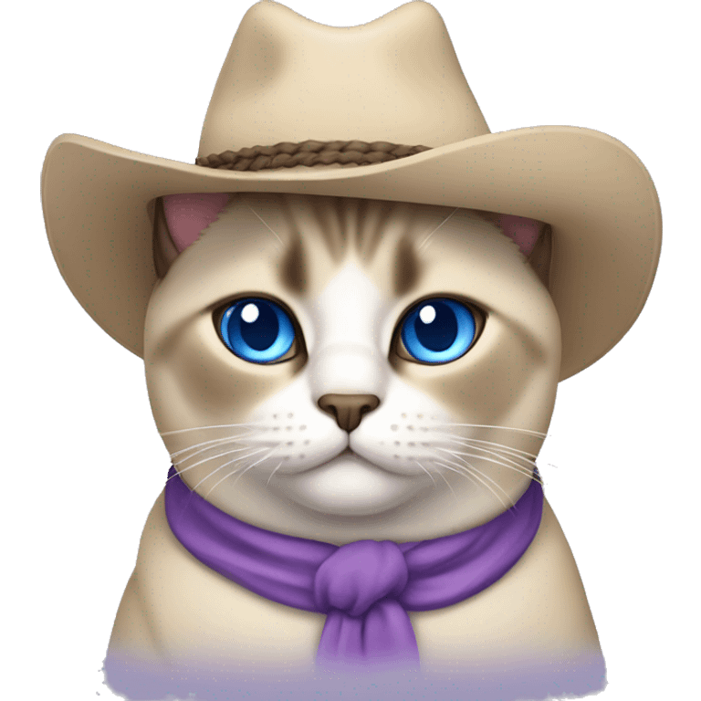 Fat Siamese cat blue eyes lavender cowboy hat emoji