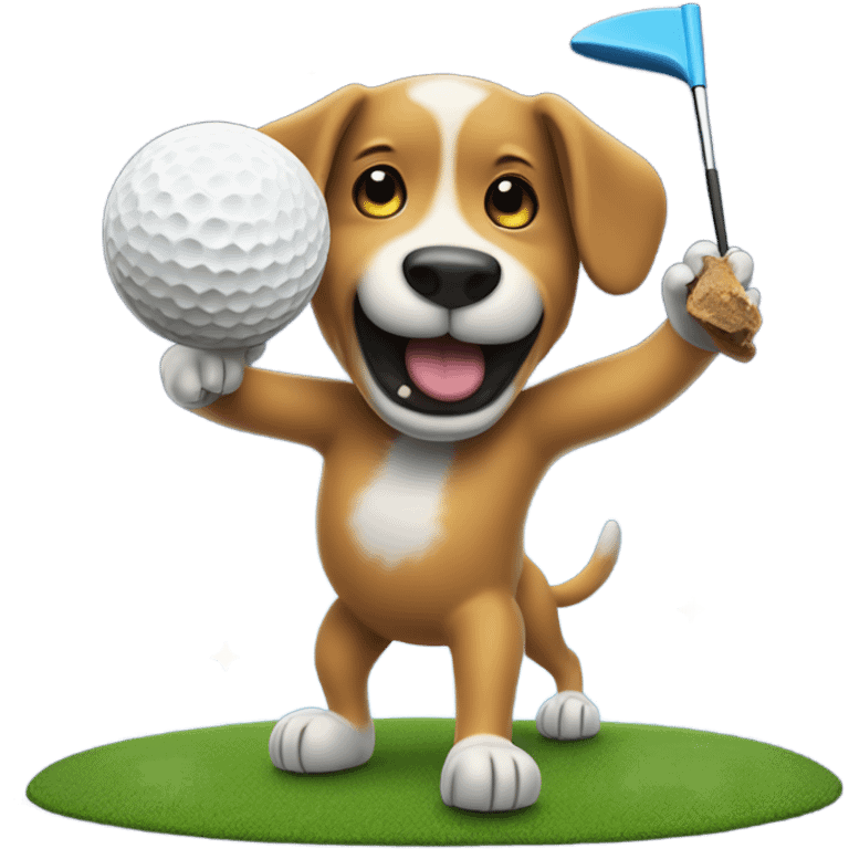 Dog eating a peanut butter sandwich while hitting a golf ball off the moon emoji