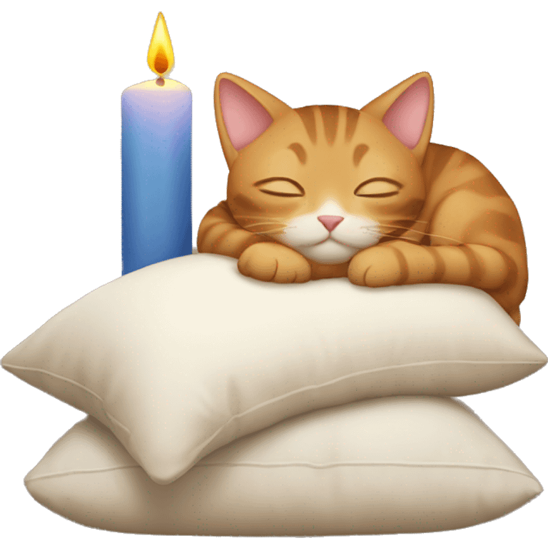 cat sleeping with candle and pillow emoji