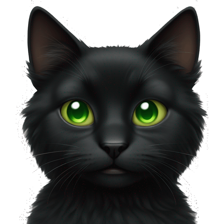 Fluffy black cat with green eyes emoji