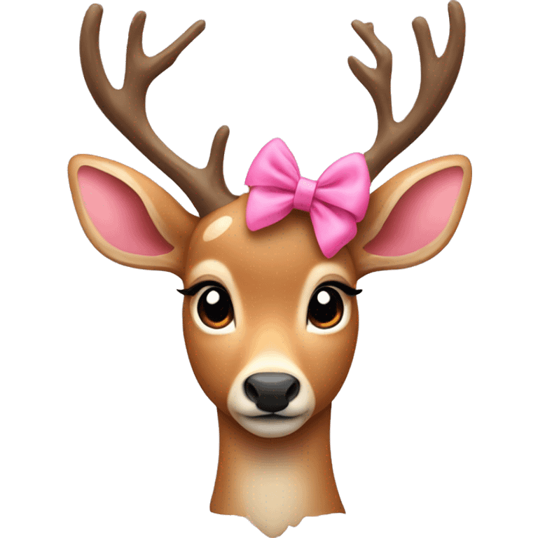 pretty deer with pink bow to the side of its head  emoji