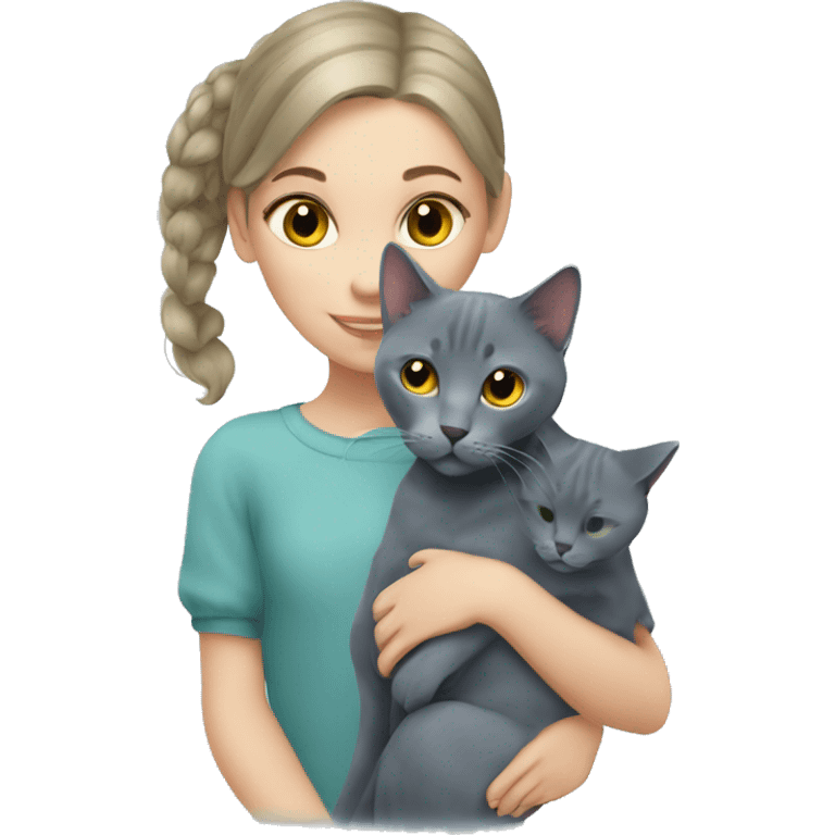 Russian Blue cat with Girl  emoji