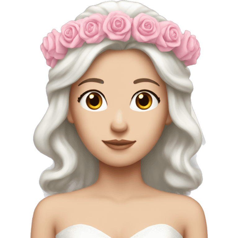 White girl with long hair as a bride wearing pink crown and pink bow on top of a head emoji