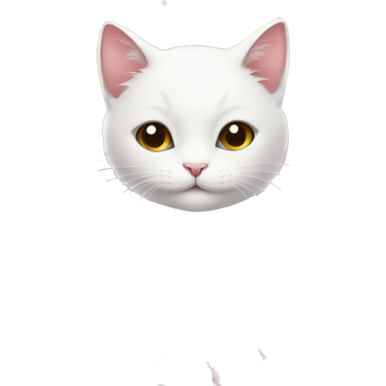 cute white cat holding light pink peonies emoji