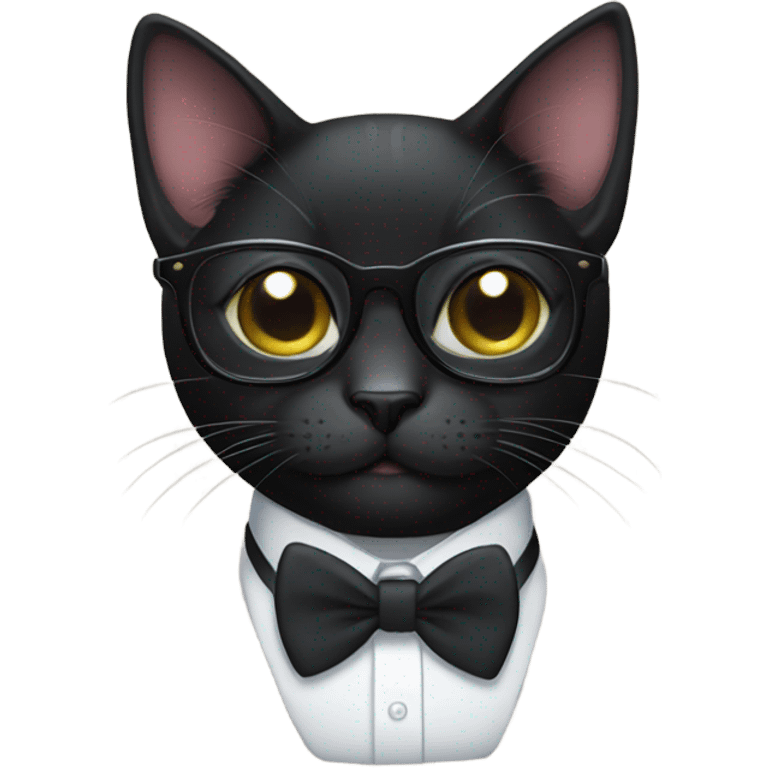 Black cat wearing glasses and bowtie  emoji